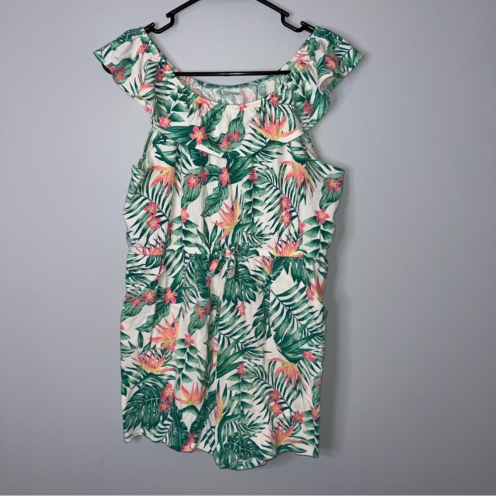 Wonder Nation Green and Pink Tropical Romper 14/16 plus